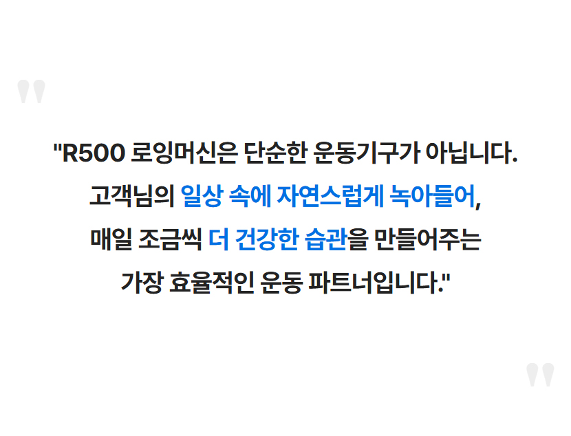 R500 로잉머신 사용자 후기 인용문, 가장 효율적인 운동 파트너 설명